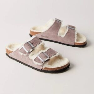New Birkenstock Arizona Shearling Sandals Slides Purple Sherpa Purple Suede 39